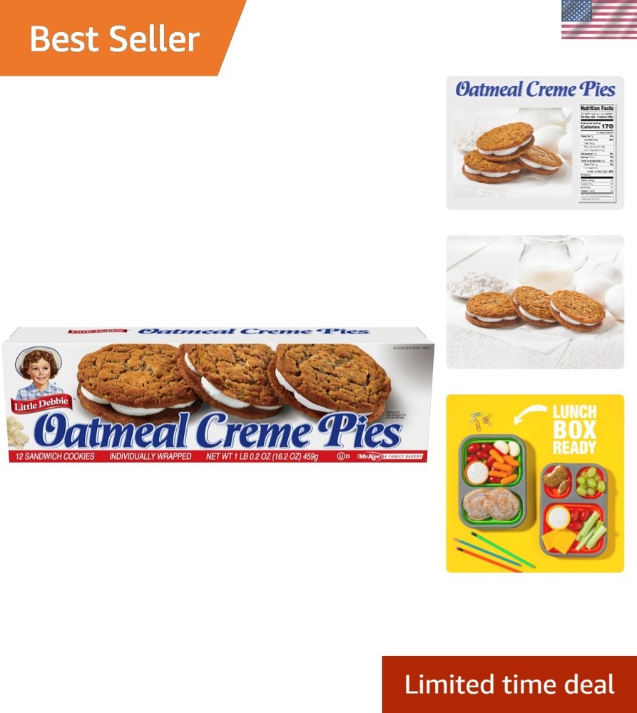 Wholesome Oatmeal Crème Pies – 12 Individually Wrapped Sandwich Cookies, 16.2 OZ