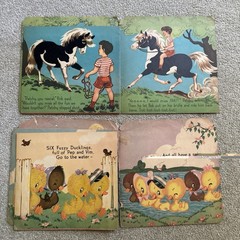 6 Vtg 1940’s Children’s Books Fuzzy Wuzzy series Bunny Puppy Kitten Pony Duck
