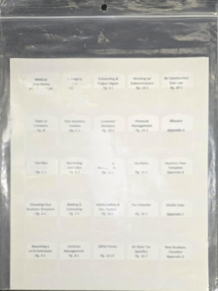 Preprinted Tabs for Study Guide for Commercial Building Contractor