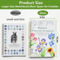 Watercolor Workbook 15 Beautiful Flowers Paintings for Adults &Teens Beginners,W