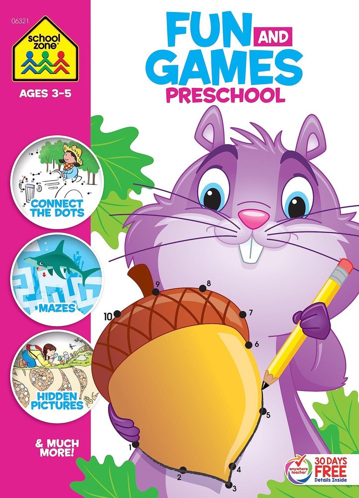School Zone Fun and Games Preschool Activity Workbook: 320 Pages, Pre-K, Col…