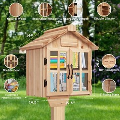 Little Library Box Outdoor Free Library Kit, Updated Double Doors Literature Lit