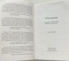 Firestorm : Dr. James E. McDonald’s Fight for UFO Science by Ann Druffel (2003,
