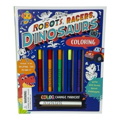 Robots, Racers, Dinosaurs Coloring Secret Messages Book & Pen Over 30 Pages