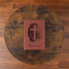 Personalized ESV Men’s Study Bible, Fingerprint & Cross Design, Name Engraved