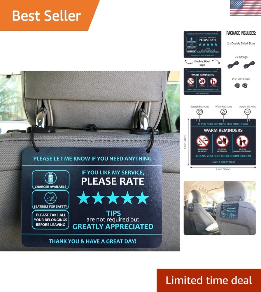 Water-Resistant Rideshare Headrest Signs – Enhance Tips & Maintain Cleanliness