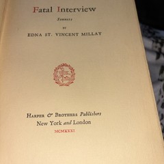 Edna St Vincent Millay / Fatal Interview 1st Edition 1931 Excellent HC