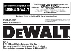 DeWALT DW712 Miter Saw Instruction Manual: 44 Pages Coil Bound