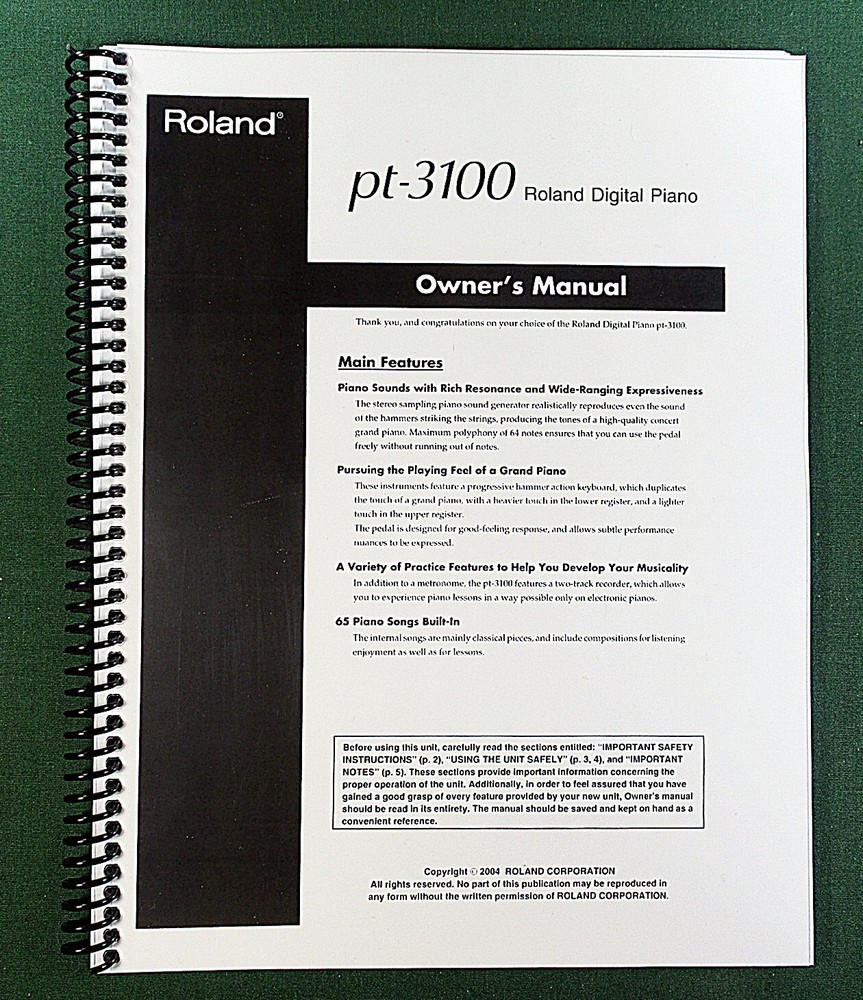 Roland PT-3100 Owner’s Instruction Manual: 44 Pages & Protective Covers!