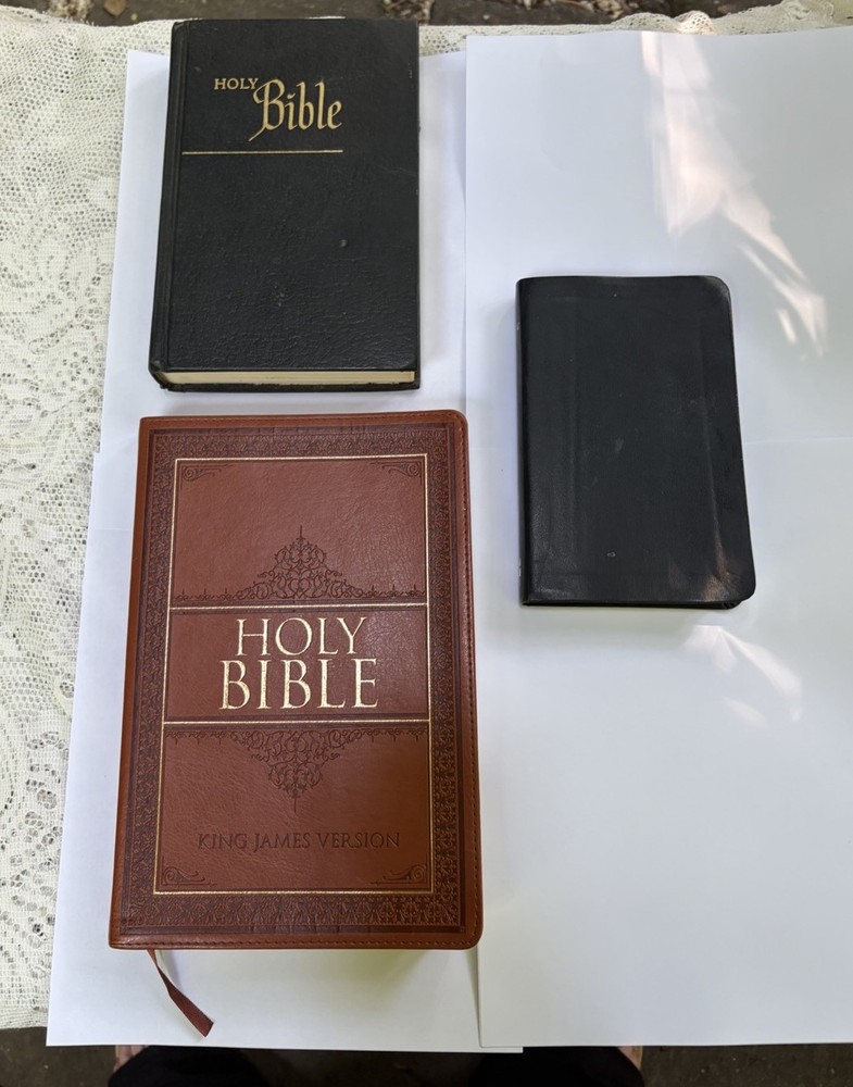 Lot 3 Bibles Leather Vtg King James + ABR + Compact Thinline Go Anywhere Black