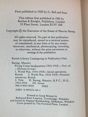 Book PB “Echoes Of War Flying Corps Headquarters 1914-1918” Maurice Baring