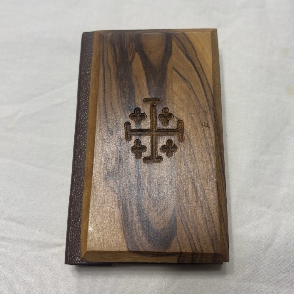 American Bible Society KJV New Testament Jerusalem Wood Cover Leather Bound