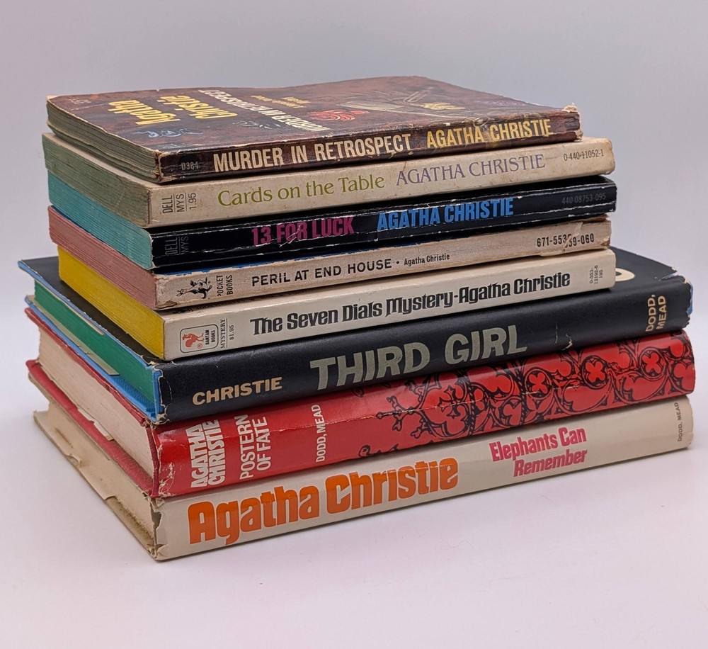 Vintage Lot 8 Agatha Christie Books Hercule Poirot Mystery Dell Cover Art 60s 70