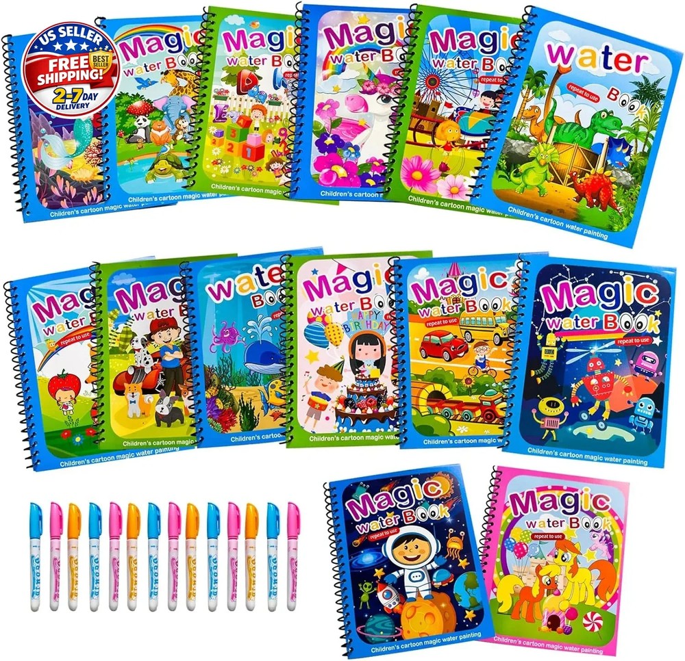 14 Pack Water Coloring Books,Water Doodle Book Toys,Reusable Water Painting Book