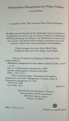 **Maintenance Management for Water Utilities: J. Jordan 2nd Ed / 2000 HC Book**
