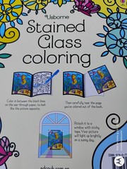Stained Glass Coloring Book by Usborne w 14 see-thru pages to color dated 2018