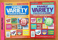 Lot of 2 PENNY PRESS FAMILY VARIETY PUZZLES & GAMES PLUS CROSSWORDS FREE SHIP