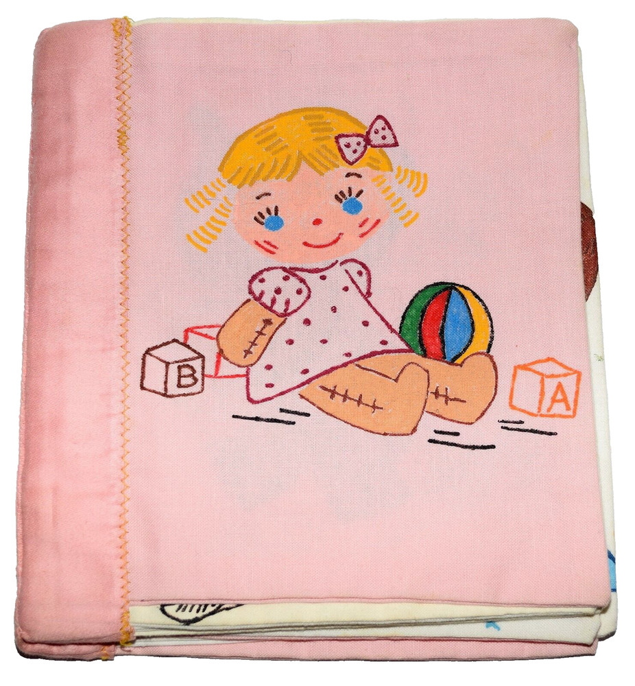 Vintage Rare Handmade Linen Childs Printed 14 Pages Picture Book 8 x 9