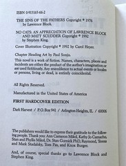 The Sins of the Fathers Lawrence Block Intro by Stephen King 1st HC Ed Ex Lib VG