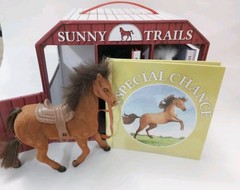 Sunny Trails Farms 3 Books 3 Plush Flocked Horse Figures Stable Barn Play Set