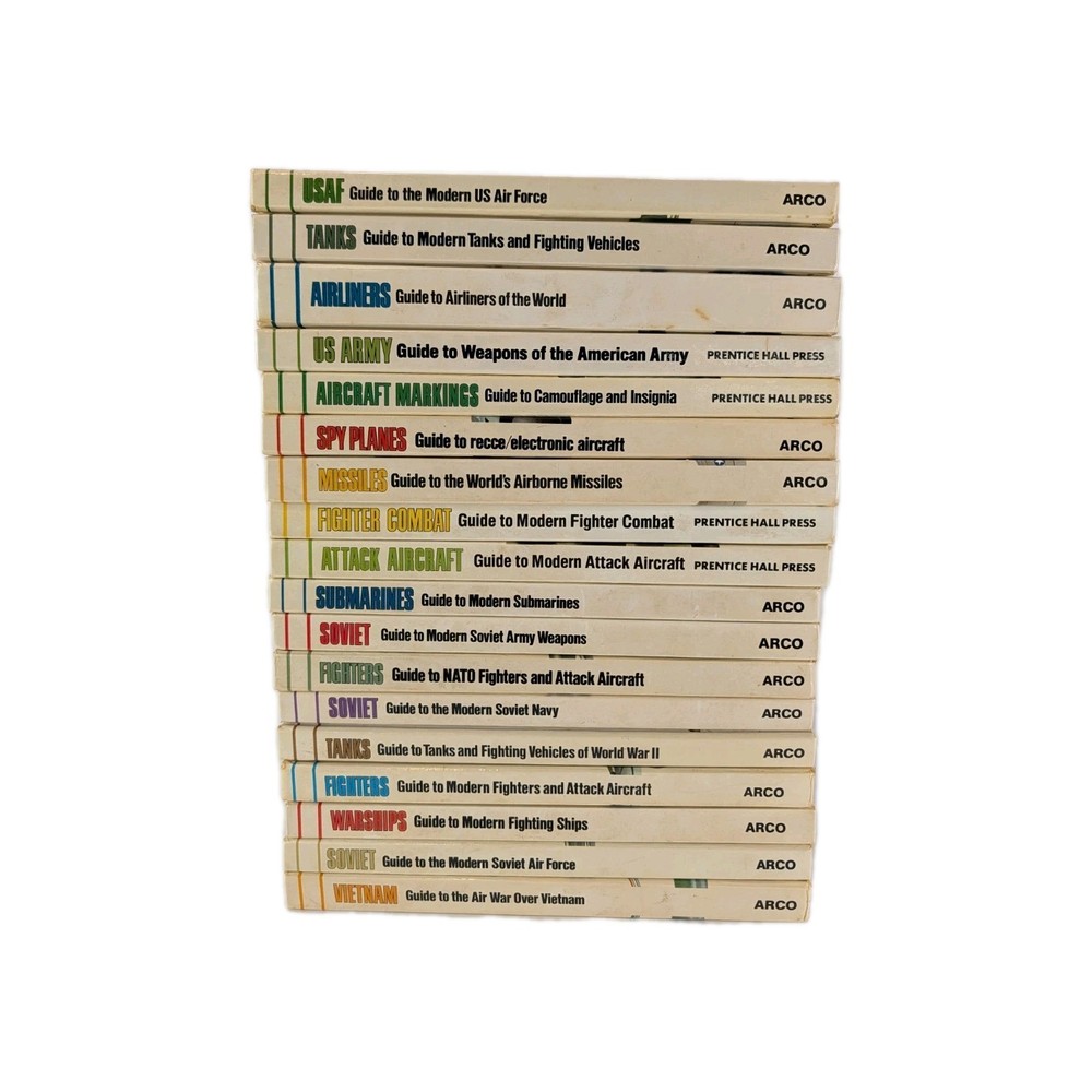 18 Book Lot Illustrated Guides to Aircraft Warships Tanks Ships Air Force ARCO