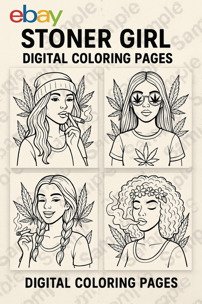 Digital Coloring Pages Stoner Girl Aesthetic Art | Printable Download Only 30 PG