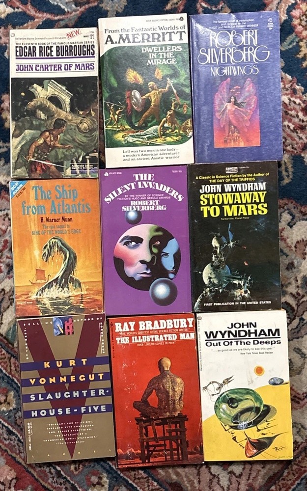VTG SCI FI CLASSICS PAPERBACK LOT OF 9 60s 70s Wyndham Vonnegut Merritt Bradbury