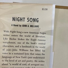 Night Song A Novel by John Williams First Edition 1st Printing 1961 HCDJ Jazz