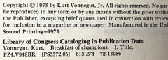 Breakfast of Champions, Kurt Vonnegut 1973 HCDJ 2nd printing in Mylar, Fine