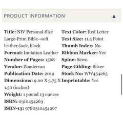 MAGNETIC CLOSURE NIV LARGE PRINT 11.5pt ENGRAVED Personal Size Bible Leathersoft