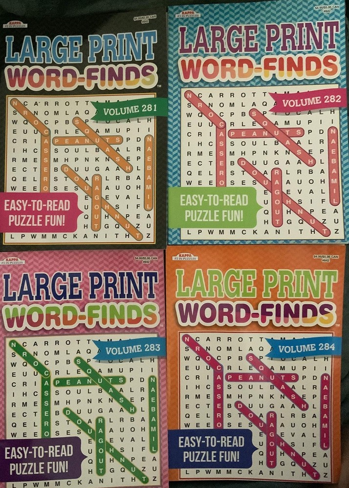 Lot of 4 Kappa Large Print Word Finds Full Size Volume 281, 282, 283 & 284 -…