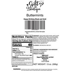Happy Birthday Buttermints Candy 100 Count 13 Oz. Black and Gold Individually Wr