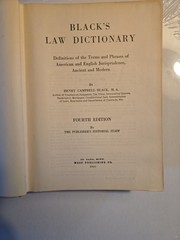 BLACK’S LAW DICTIONARY Fourth Edition 4th West Publishing Company 1951 Hardcover