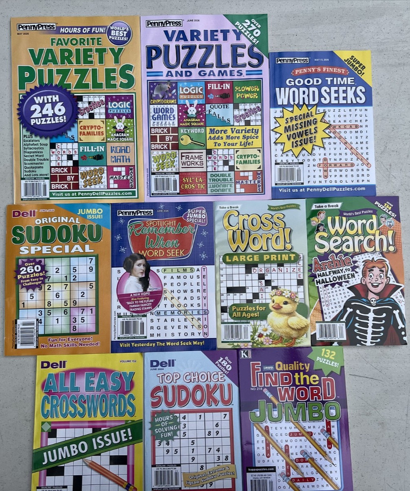 Lot Of 10 Kappa PennyPress Word Search Puzzles Crosswords Sudoku NEW