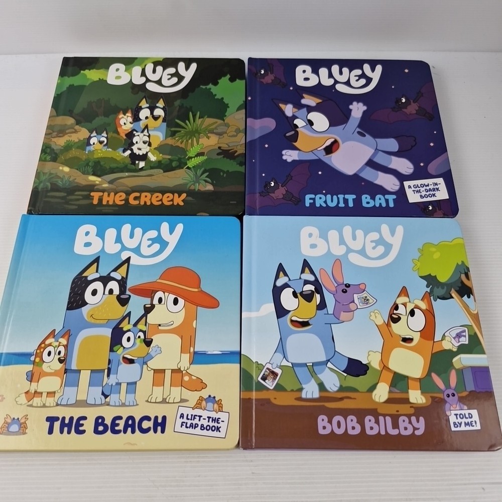 Bluey 4 Book Bundle The Creek, The Beach, Fruit Bat, Bob Bilby Hardcover