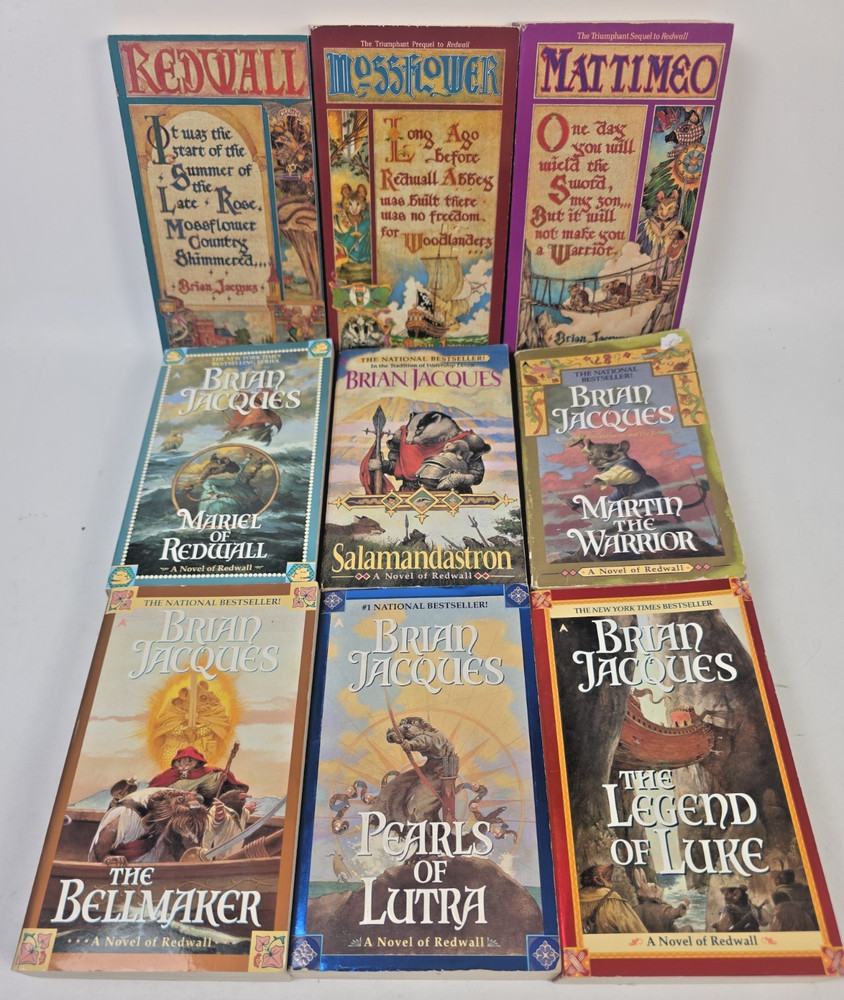 Lot of 9 Redwall Series Paperback Books 1-7, 9 & 12 ~ by: Brian Jacques ~ YA