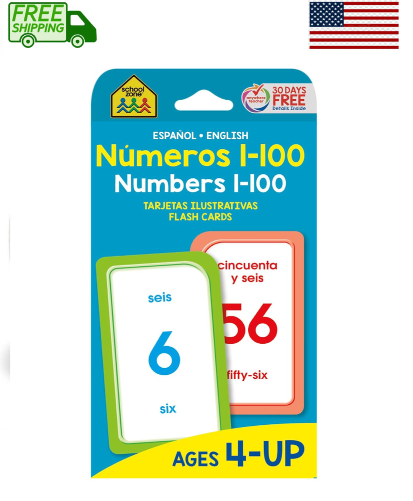School Zone – Bilingual Numbers 1-100 Flash Cards – Ages 4+, Preschool to…
