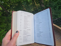 OOP HCSB Pocket-Size Bible Burgundy Bonded Leather with original box & magnifier