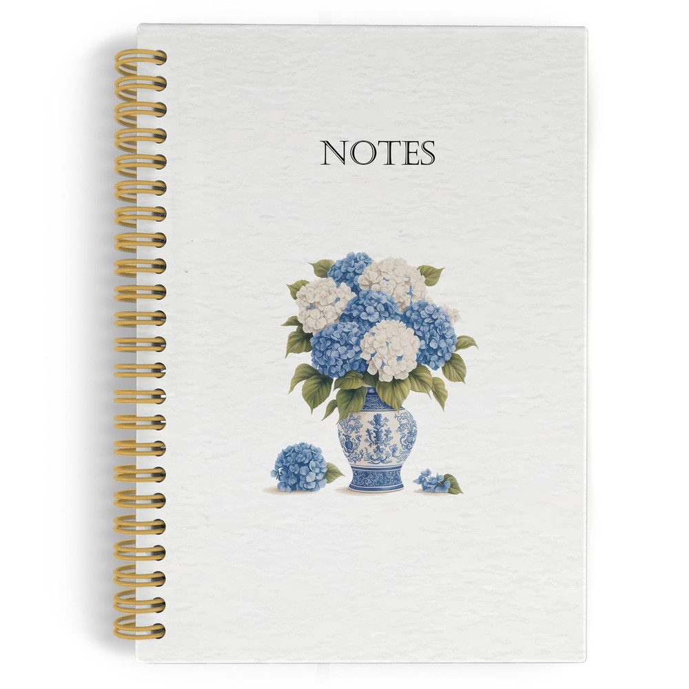 Spiral Notebook Journal Chinoiserie Hydrangea Floral Hardcover 5.5×8.3in