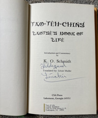 Lao-Tse’s Book Of Life Signed Copy K. O Schmidt 1975 First American Edition
