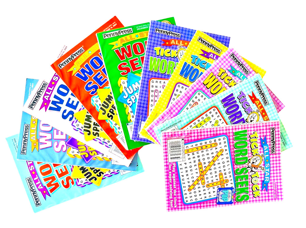 NEW Lot 10 Penny Press Dell All Star + Tick Tock Word Search Seek Puzzle Books
