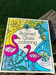 Stained Glass Coloring Book by Usborne w 14 see-thru pages to color dated 2018