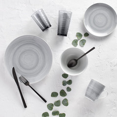 Elegant 16-Piece Grey Stone Dinner Set for Stylish Dining
