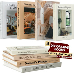 Decorative Books 4Pk Stackable Aesthetic Table Decoration Display Neutral Tones