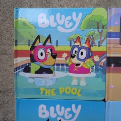 4 x BLUEY BOARD PICTURE BOOKS THE BEACH THE POOL CHARADES BOB BILBY