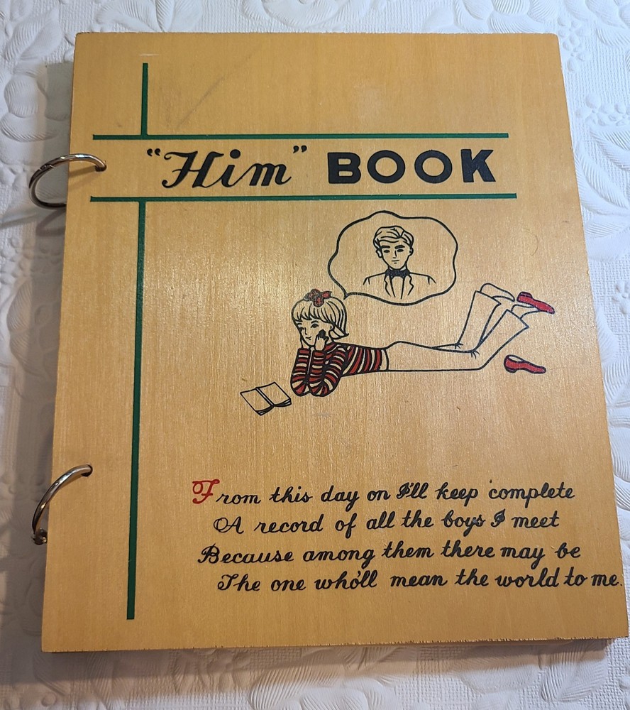 Vintage 1940s „HIM” Book” Wooden Cover Boards 14 Clean Pages Signed VG Japan