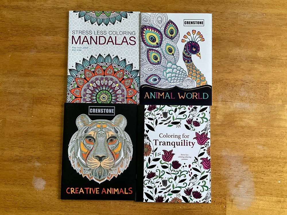 Adult Coloring Books Set Of 4. Animals, Flowers And Mandalas Coloring Books