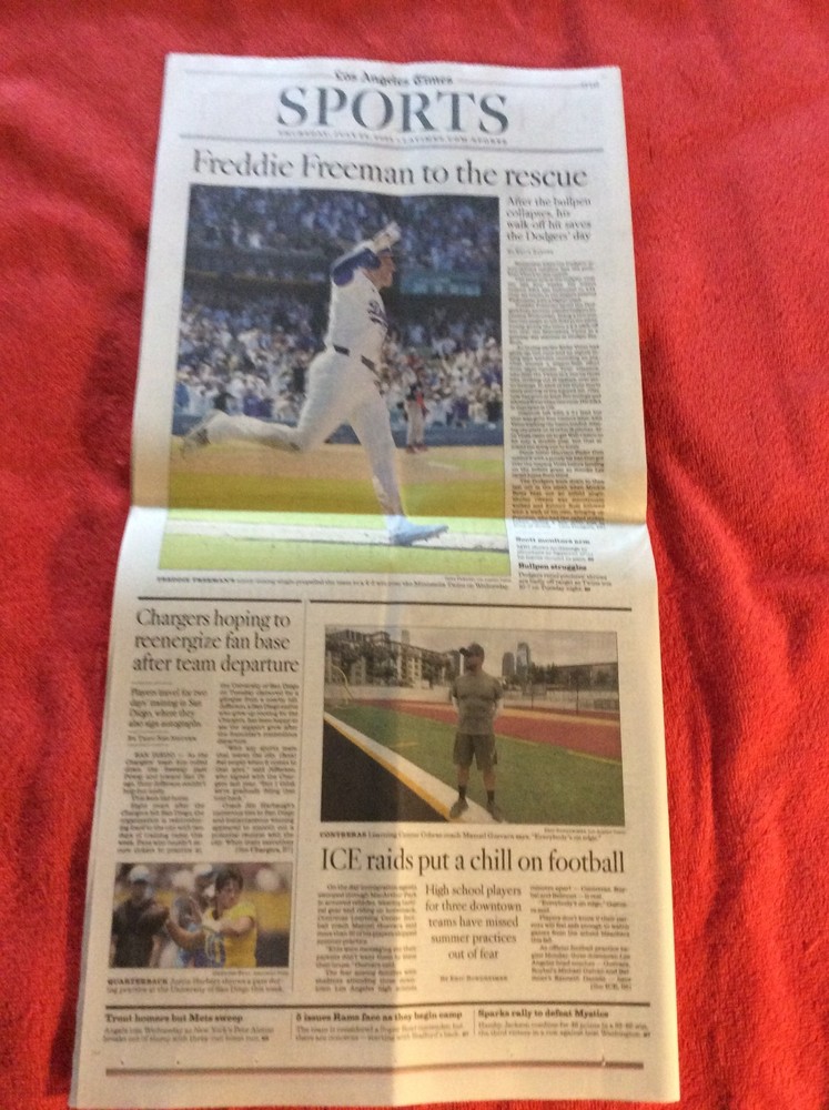 LA TIMES SPORTS SECTION JULY 24 2025 DODGERS FREDDIE FREEMAN WALK-OFF HIT