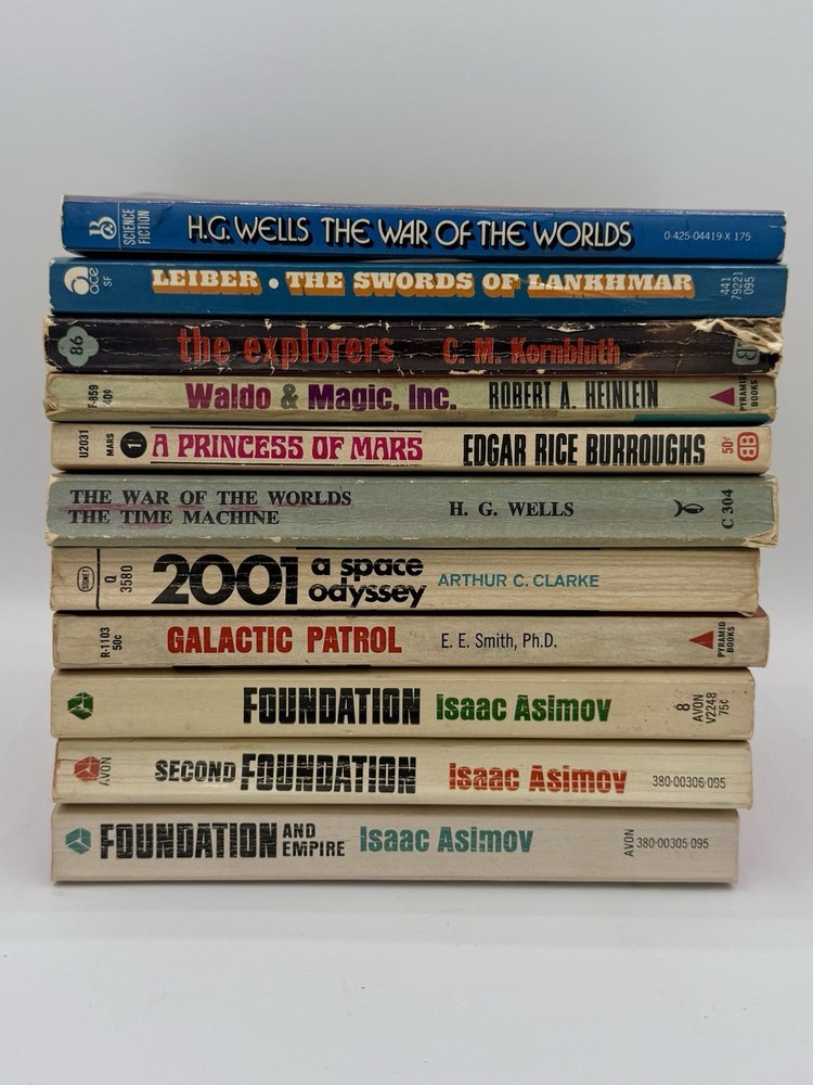 Lot of 11 Vintage Sci Fi Fantasy Paperback Books H.G. Wells Isaac Asimov 60s 70s