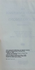 The Complete Writings of Menno Simons c. 1496-1561, Verduin, Wenger, Bender, HC